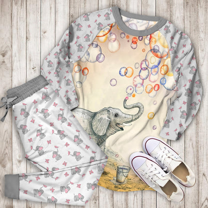 Elephant Pajama Set | Pajamas | Cotton Sleepwear Sets | Soft Long Sleeve Pjs | Raglan Shirt and Pants Set