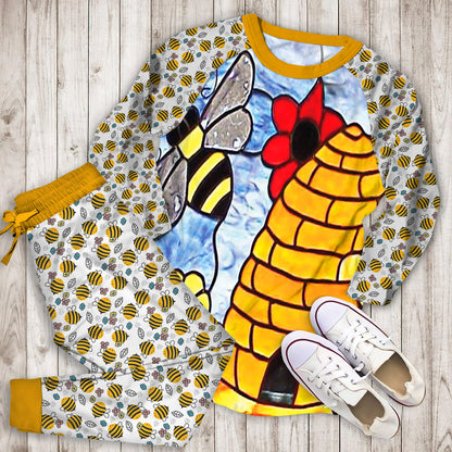 Bee Glass Art Pajama Set | Pajamas | Cotton Sleepwear Sets | Soft Long Sleeve Pjs | Raglan Shirt and Pants Set