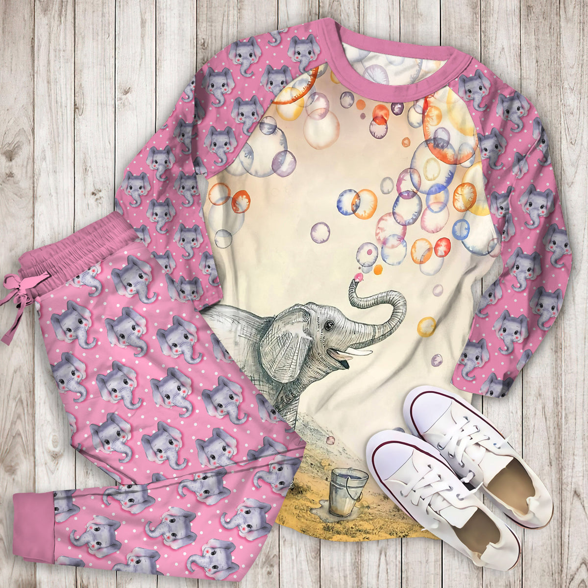Elephant Pajama Set | Pajamas | Cotton Sleepwear Sets | Soft Long Sleeve Pjs | Raglan Shirt and Pants Set
