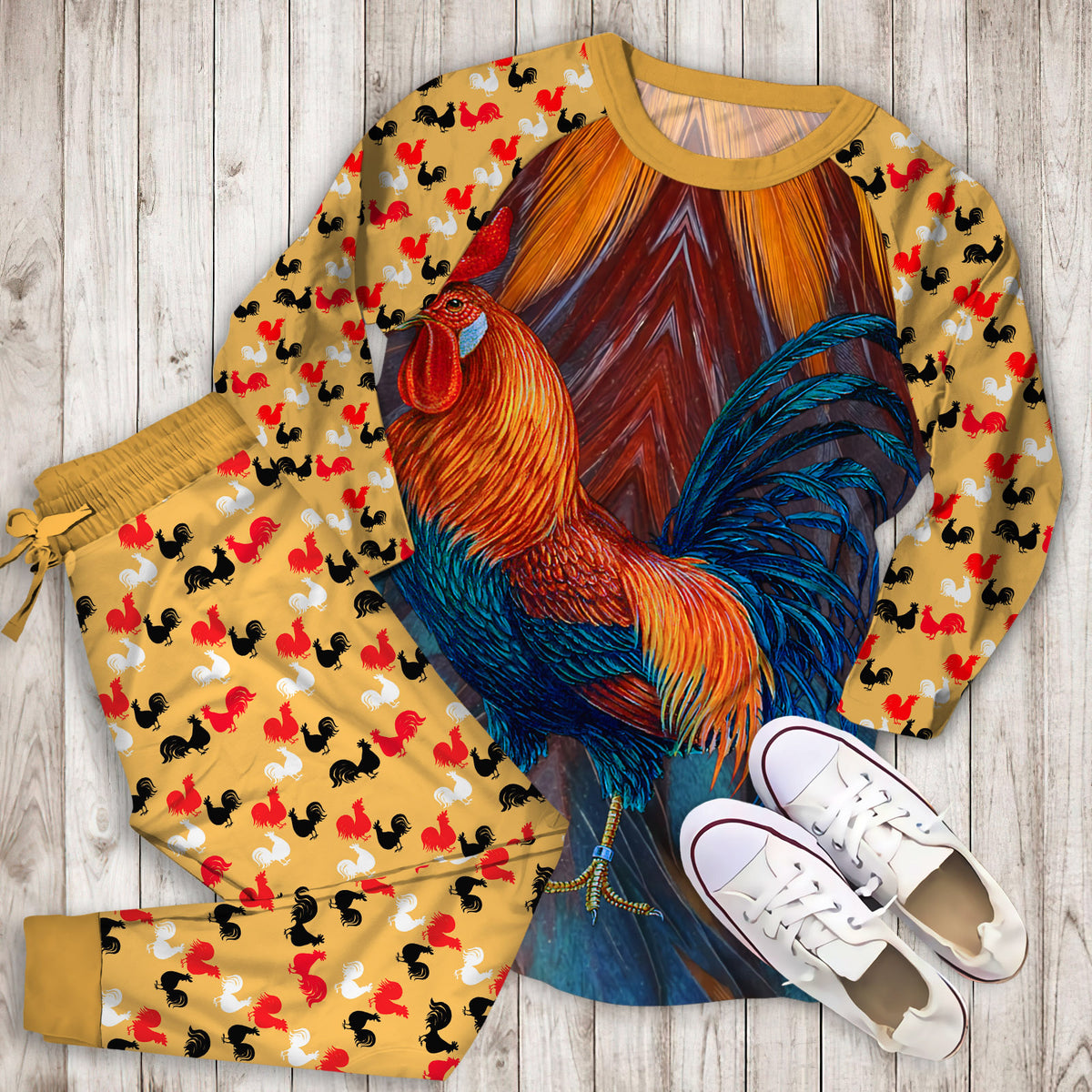 Rooster Pajama Set | Pajamas | Cotton Sleepwear Sets | Soft Long Sleeve Pjs | Raglan Shirt and Pants Set