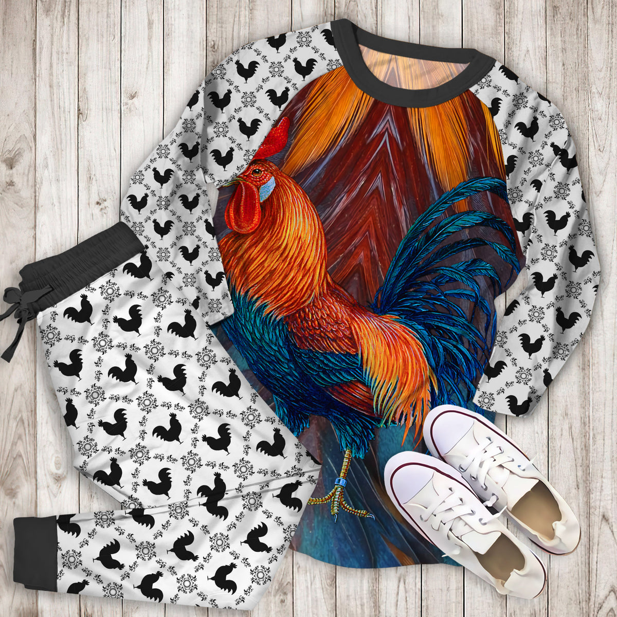 Rooster Pajama Set | Pajamas | Cotton Sleepwear Sets | Soft Long Sleeve Pjs | Raglan Shirt and Pants Set