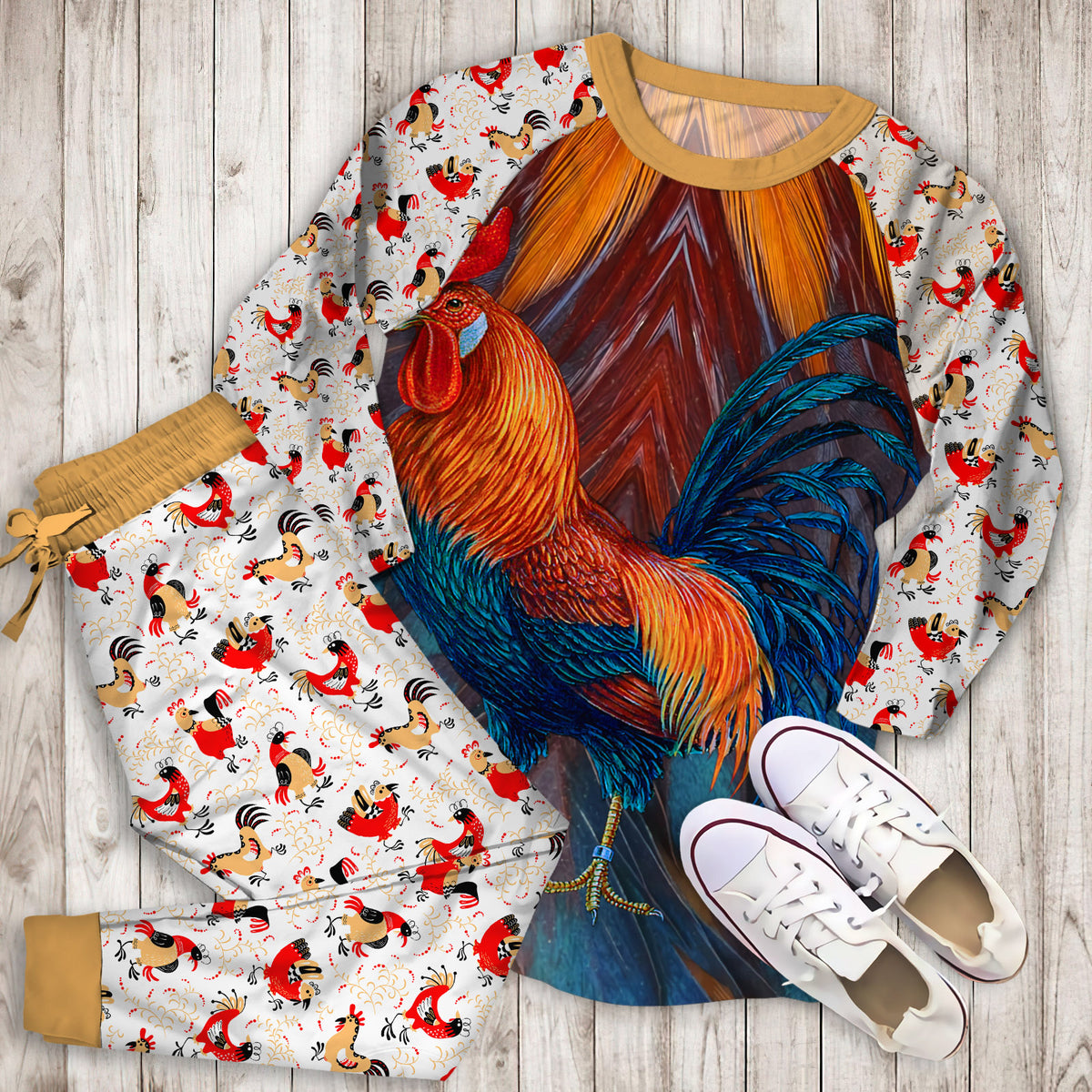 Rooster Pajama Set | Pajamas | Cotton Sleepwear Sets | Soft Long Sleeve Pjs | Raglan Shirt and Pants Set