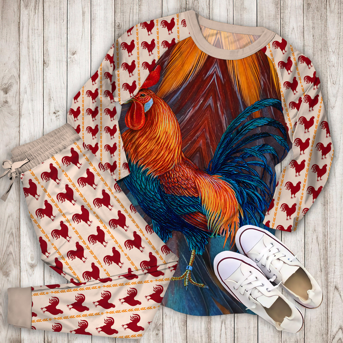 Rooster Pajama Set | Pajamas | Cotton Sleepwear Sets | Soft Long Sleeve Pjs | Raglan Shirt and Pants Set
