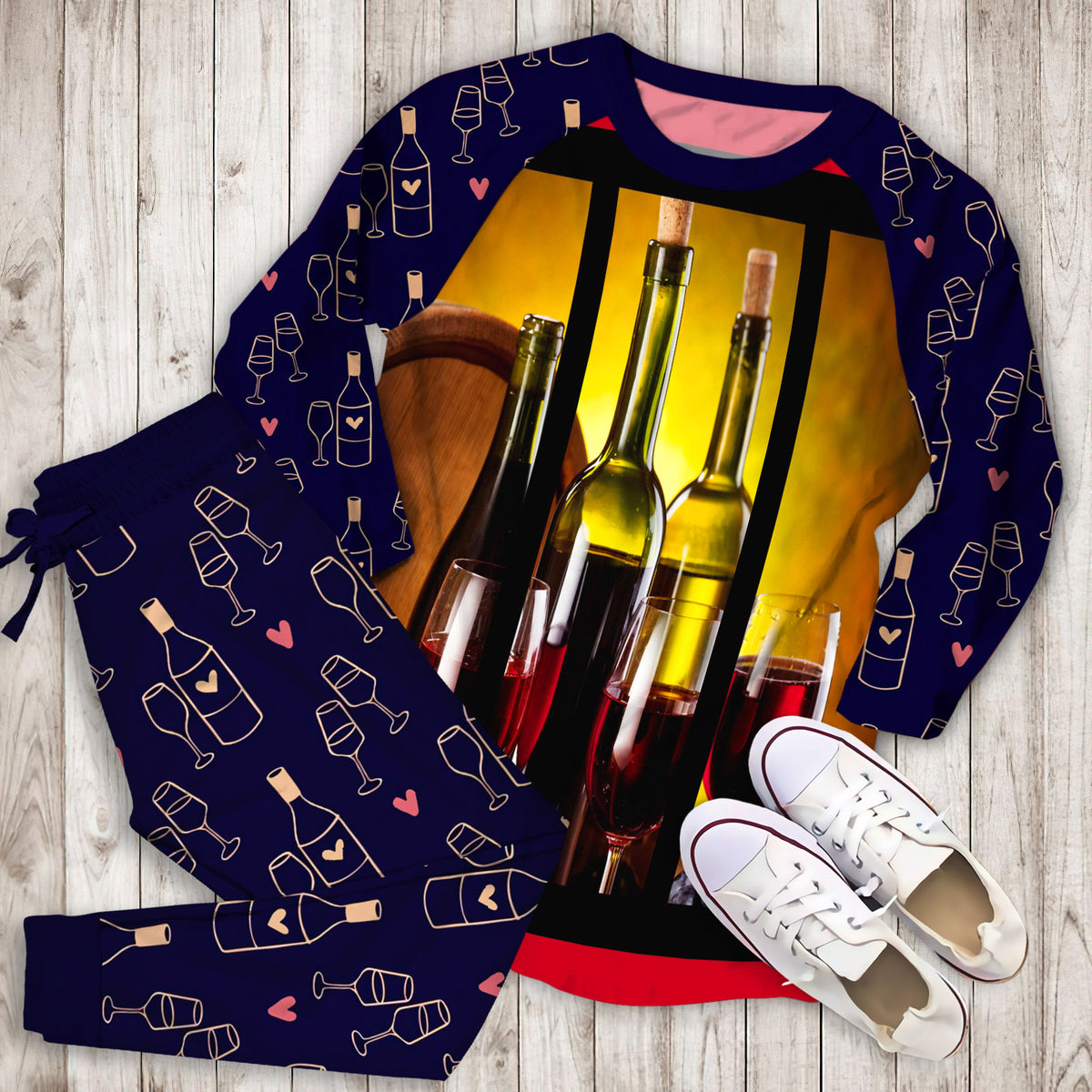 Wine Pajama Set | Pajamas | Cotton Sleepwear Sets | Soft Long Sleeve Pjs | Raglan Shirt and Pants Set