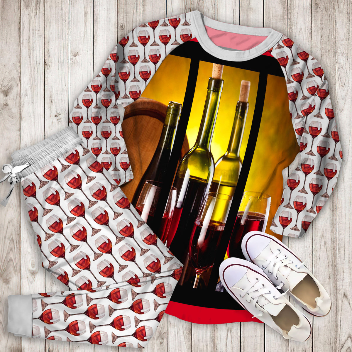 Wine Pajama Set | Pajamas | Cotton Sleepwear Sets | Soft Long Sleeve Pjs | Raglan Shirt and Pants Set