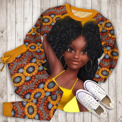 African American Black Girl Personalized Name Pajama Set |Sleepwear Pjs Sets | Raglan Shirt Pants Set