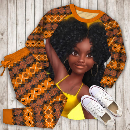 African American Black Girl Personalized Name Pajama Set |Sleepwear Pjs Sets | Raglan Shirt Pants Set