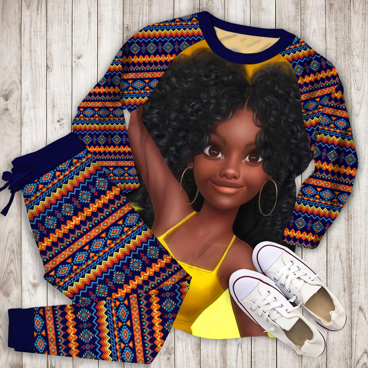 African American Black Girl Personalized Name Pajama Set |Sleepwear Pjs Sets | Raglan Shirt Pants Set