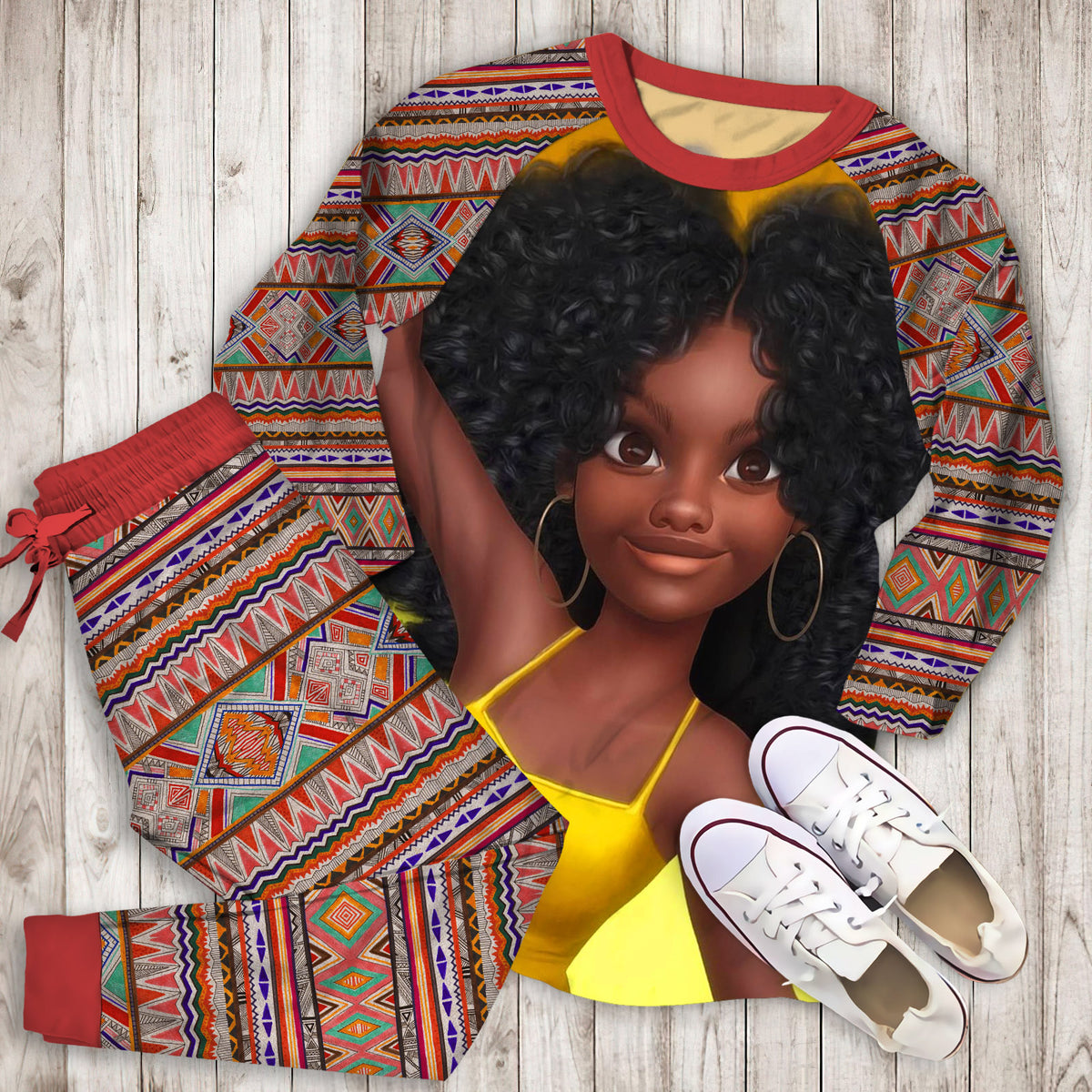 African American Black Girl Personalized Name Pajama Set |Sleepwear Pjs Sets | Raglan Shirt Pants Set