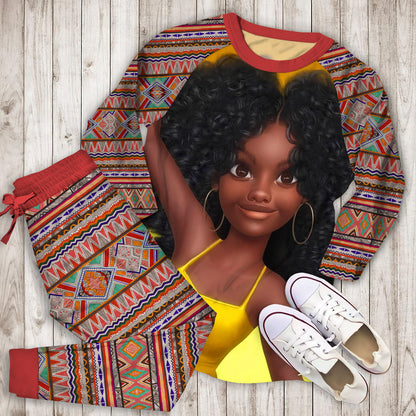 African American Black Girl Personalized Name Pajama Set |Sleepwear Pjs Sets | Raglan Shirt Pants Set