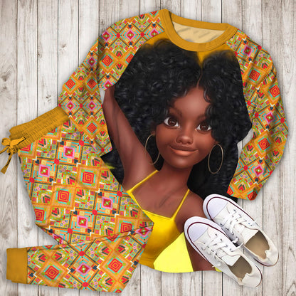 African American Black Girl Personalized Name Pajama Set |Sleepwear Pjs Sets | Raglan Shirt Pants Set