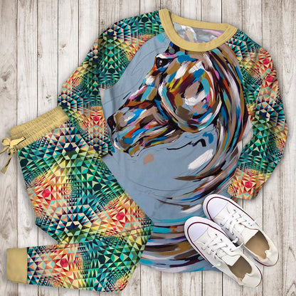 Art Of Horse Pajama Set |Sleepwear Pjs Sets | Raglan Shirt Pants Set