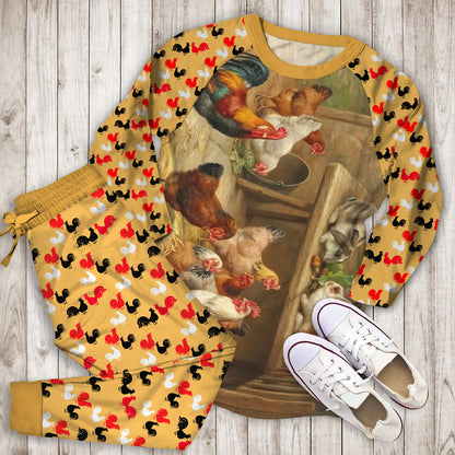 Rustic Rooster And Rabbit Pajama Set | Pajamas | Cotton Sleepwear Sets | Soft Long Sleeve Pjs | Raglan Shirt and Pants Set