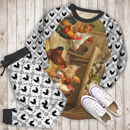 Rustic Rooster And Rabbit Pajama Set | Pajamas | Cotton Sleepwear Sets | Soft Long Sleeve Pjs | Raglan Shirt and Pants Set