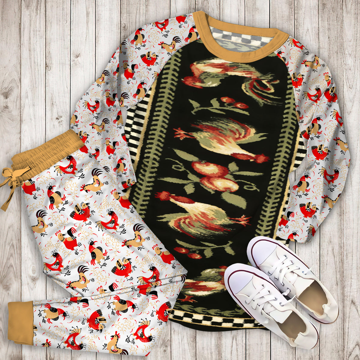 Rooster Pajama Set |Sleepwear Pjs Sets | Raglan Shirt Pants Set