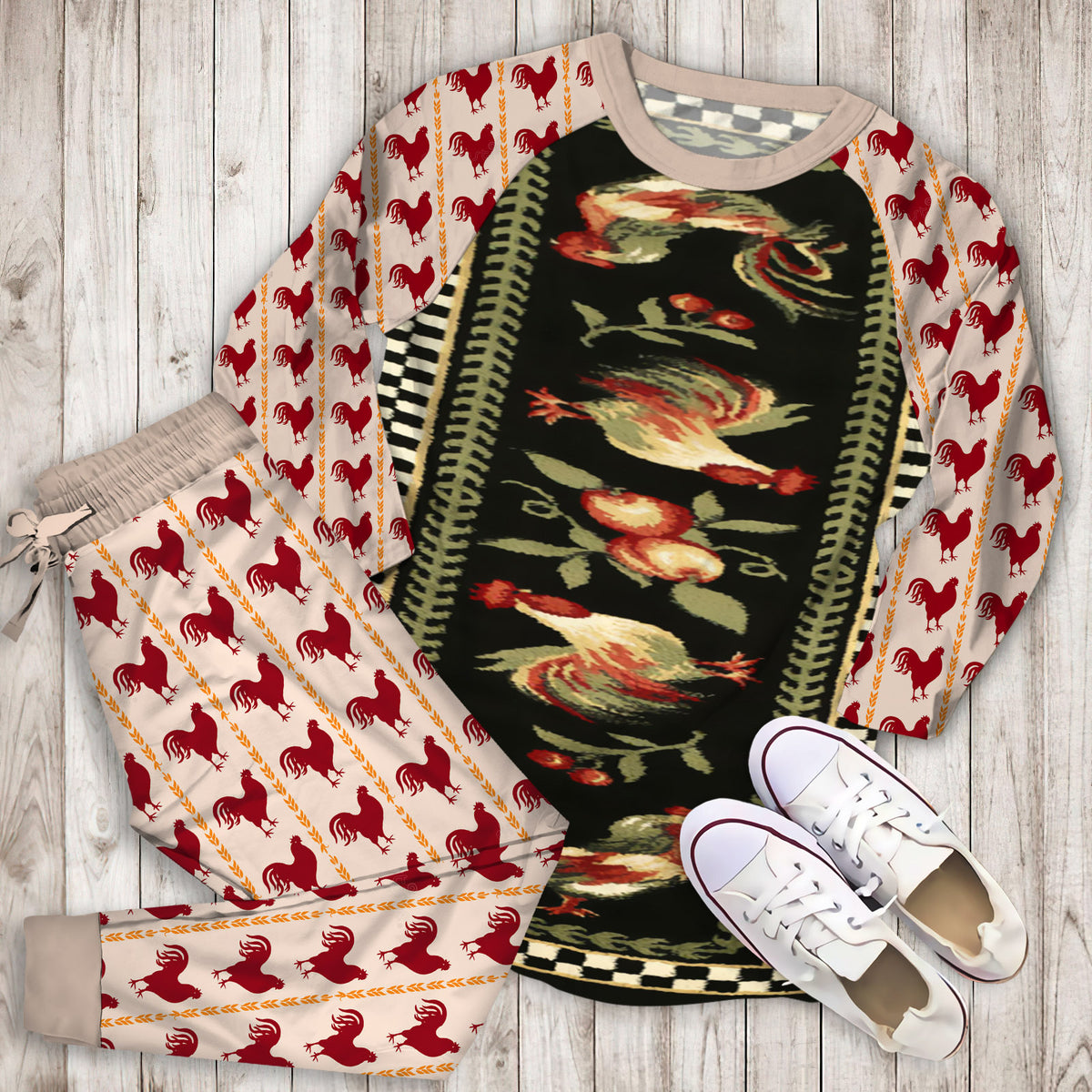Rooster Pajama Set |Sleepwear Pjs Sets | Raglan Shirt Pants Set