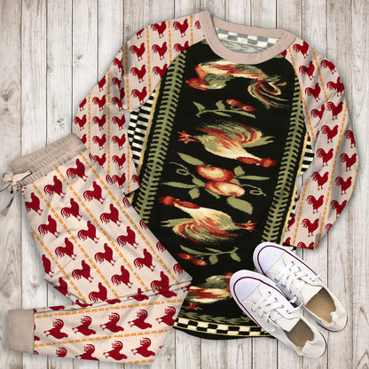 Rooster Pajama Set |Sleepwear Pjs Sets | Raglan Shirt Pants Set