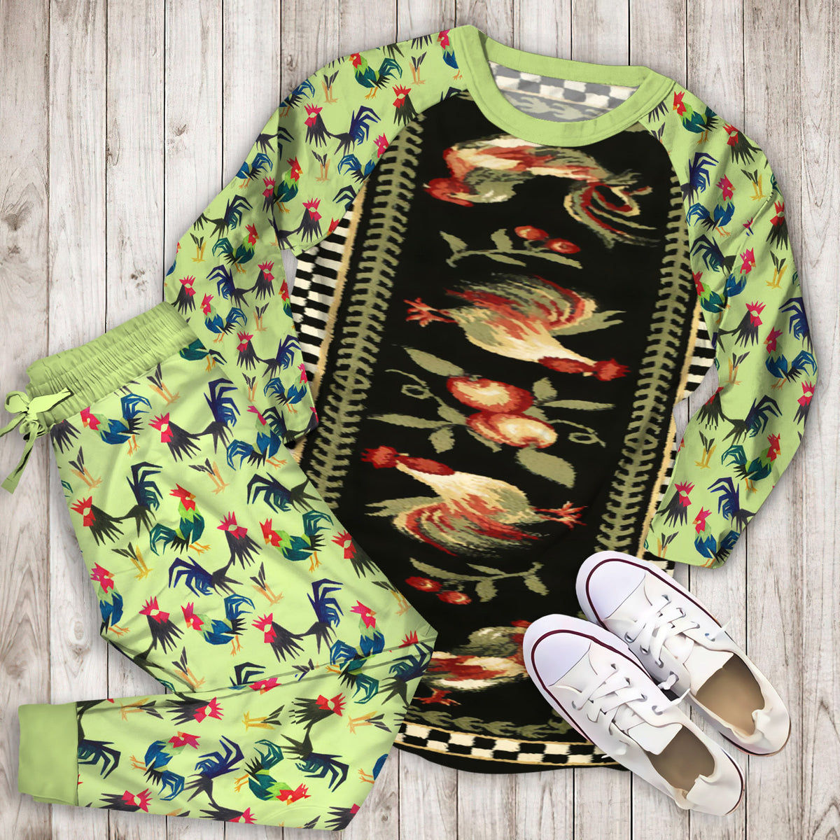 Rooster Pajama Set |Sleepwear Pjs Sets | Raglan Shirt Pants Set