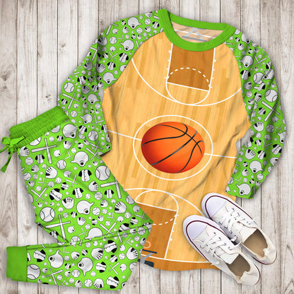 Basketball Pajama Set | Pajamas | Cotton Sleepwear Sets | Soft Long Sleeve Pjs | Raglan Shirt and Pants Set