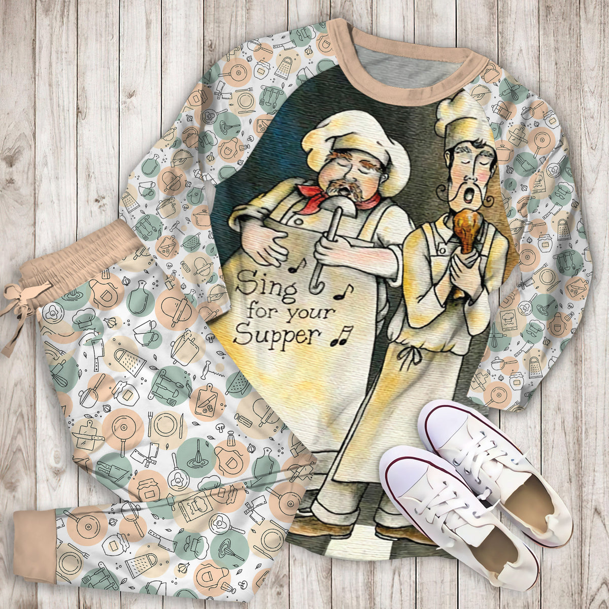 Chef Pajama Set | Pajamas | Cotton Sleepwear Sets | Soft Long Sleeve Pjs | Raglan Shirt and Pants Set