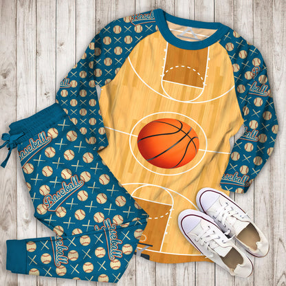 Basketball Pajama Set | Pajamas | Cotton Sleepwear Sets | Soft Long Sleeve Pjs | Raglan Shirt and Pants Set