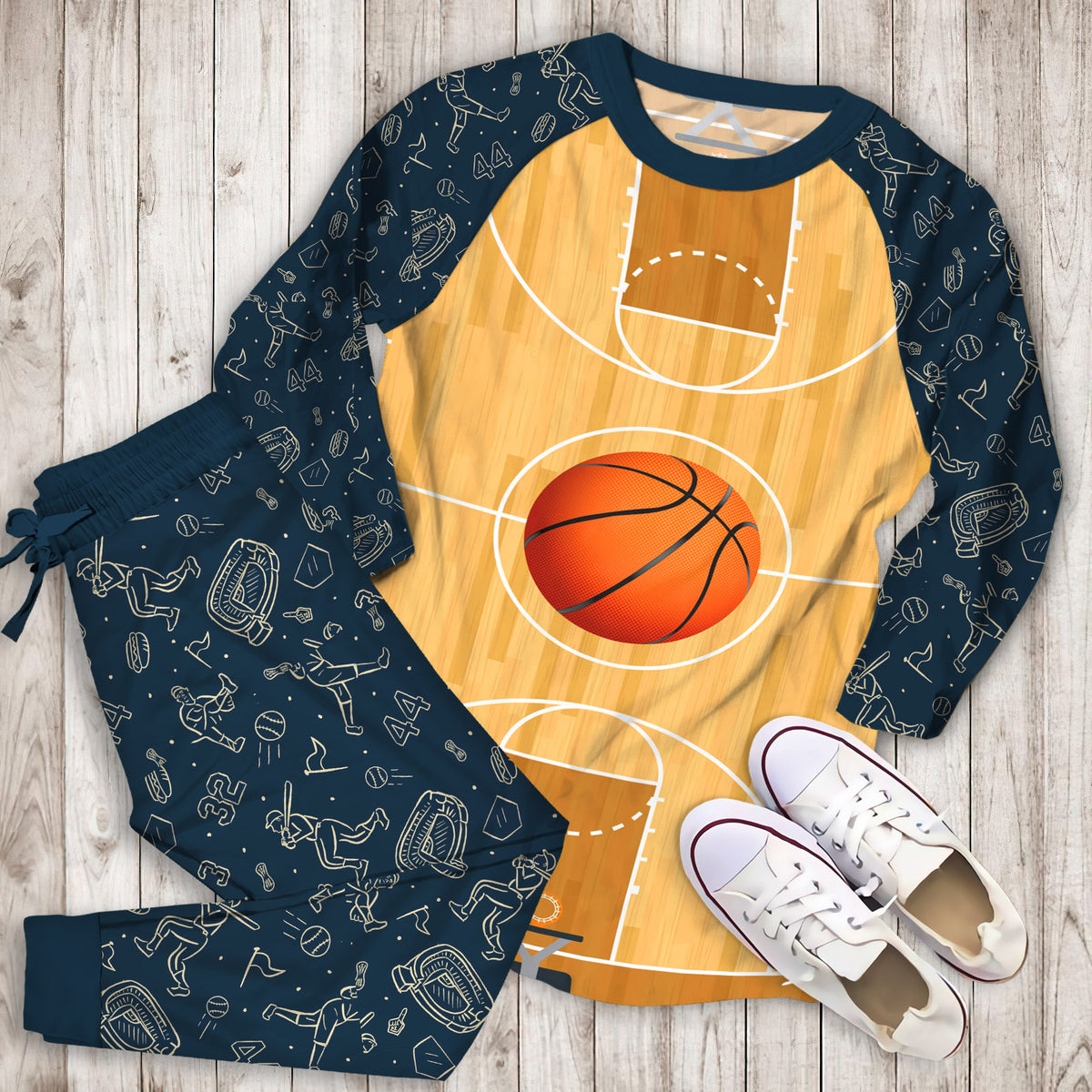 Basketball Pajama Set | Pajamas | Cotton Sleepwear Sets | Soft Long Sleeve Pjs | Raglan Shirt and Pants Set