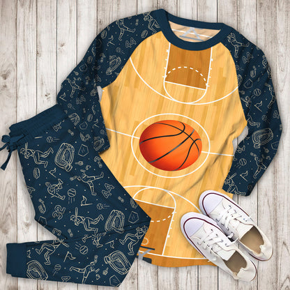 Basketball Pajama Set | Pajamas | Cotton Sleepwear Sets | Soft Long Sleeve Pjs | Raglan Shirt and Pants Set