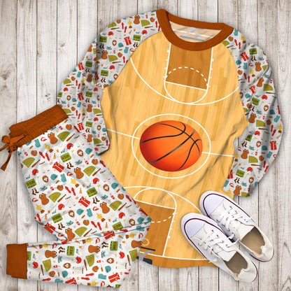 Basketball Pajama Set | Pajamas | Cotton Sleepwear Sets | Soft Long Sleeve Pjs | Raglan Shirt and Pants Set