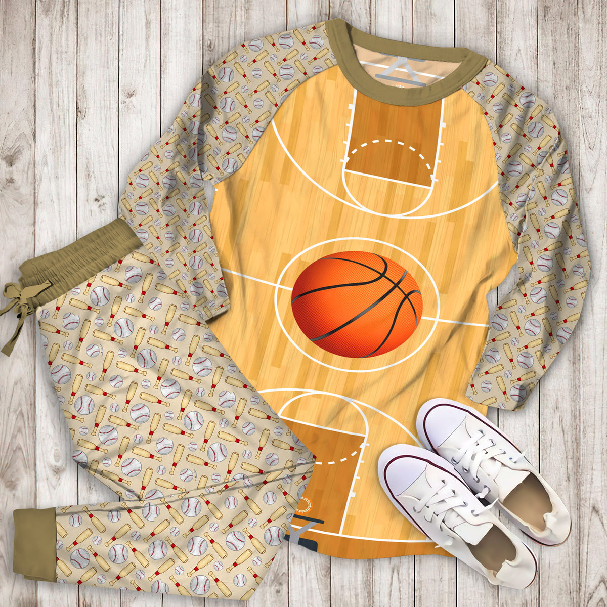 Basketball Pajama Set | Pajamas | Cotton Sleepwear Sets | Soft Long Sleeve Pjs | Raglan Shirt and Pants Set