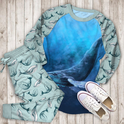 Whale Pajama Set |Sleepwear Pjs Sets | Raglan Shirt Pants Set