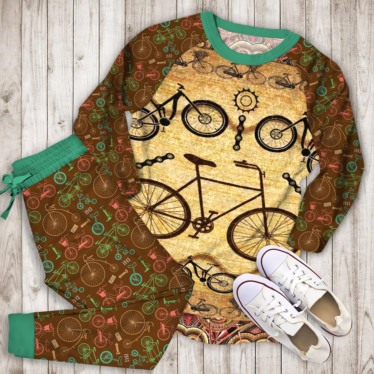 Bicycle Pajama Set | Pajamas | Cotton Sleepwear Sets | Soft Long Sleeve Pjs | Raglan Shirt and Pants Set
