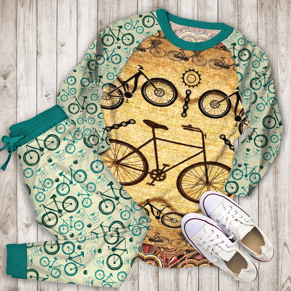 Bicycle Pajama Set | Pajamas | Cotton Sleepwear Sets | Soft Long Sleeve Pjs | Raglan Shirt and Pants Set