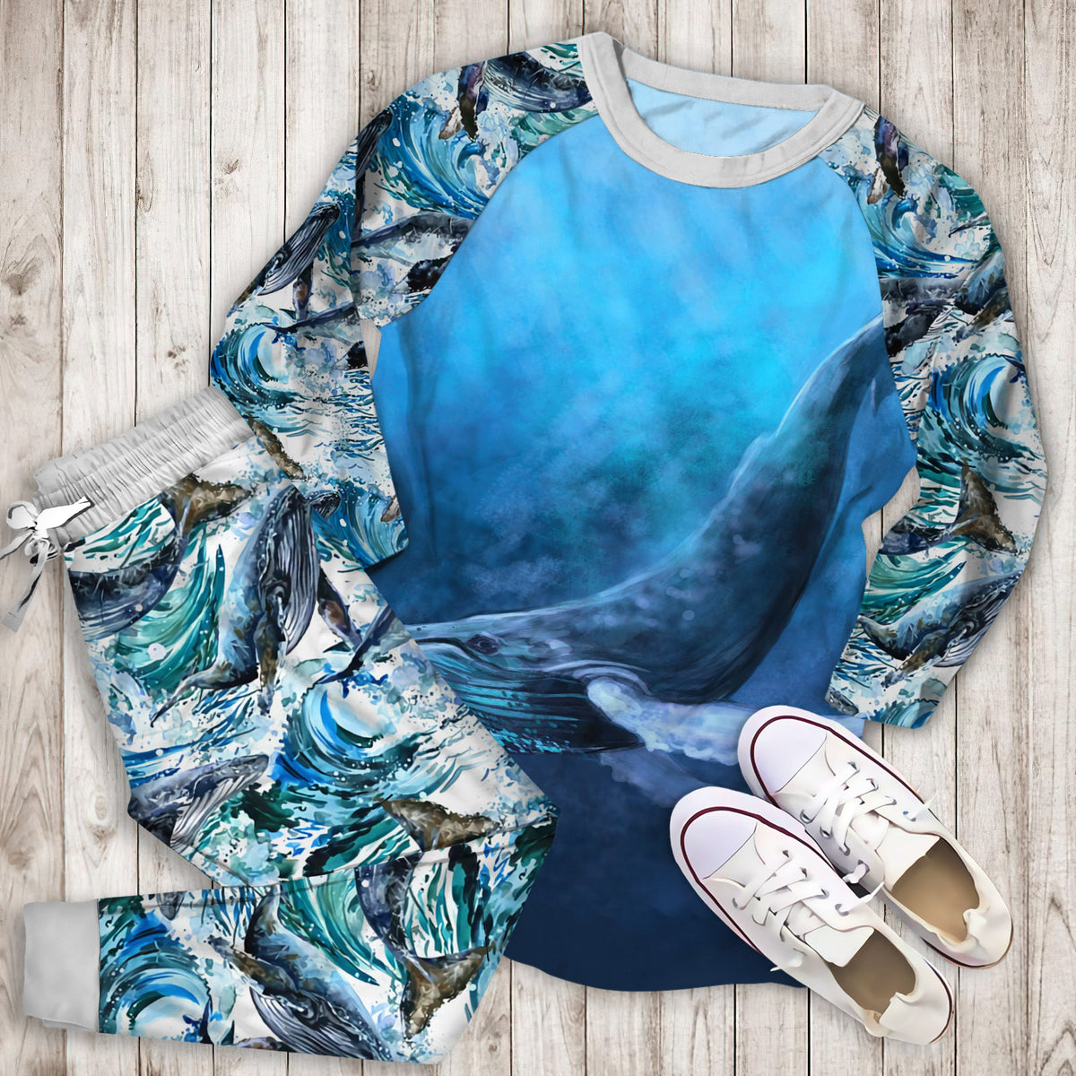 Whale Pajama Set |Sleepwear Pjs Sets | Raglan Shirt Pants Set