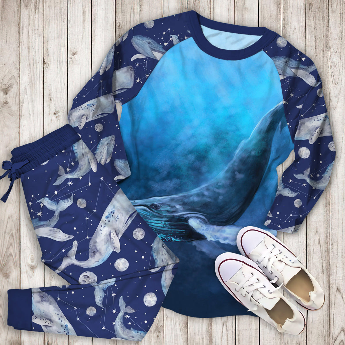 Whale Pajama Set |Sleepwear Pjs Sets | Raglan Shirt Pants Set
