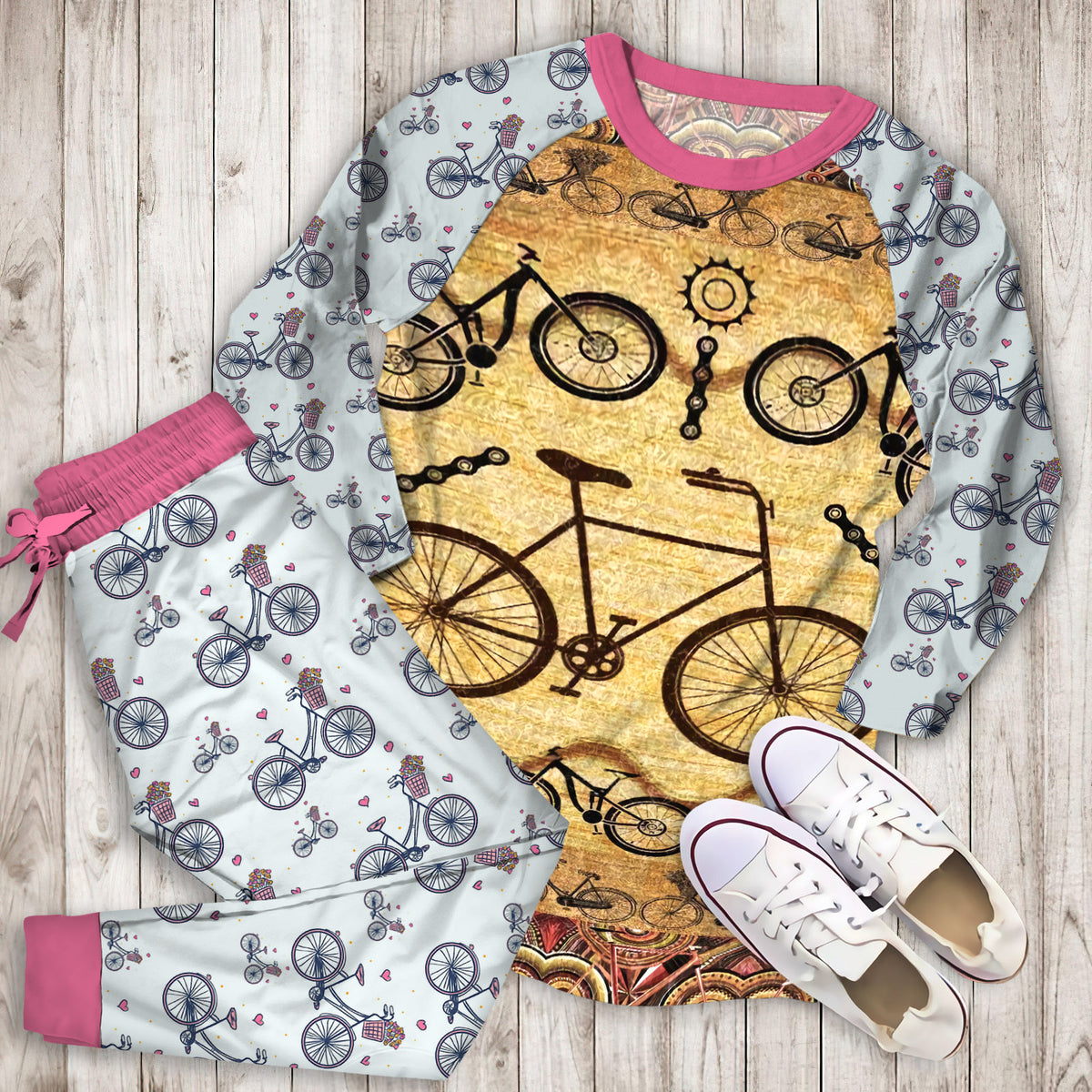 Bicycle Pajama Set | Pajamas | Cotton Sleepwear Sets | Soft Long Sleeve Pjs | Raglan Shirt and Pants Set