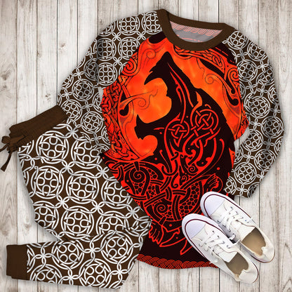 Celtic Viking Wolf Pajama Set |Sleepwear Pjs Sets | Raglan Shirt Pants Set