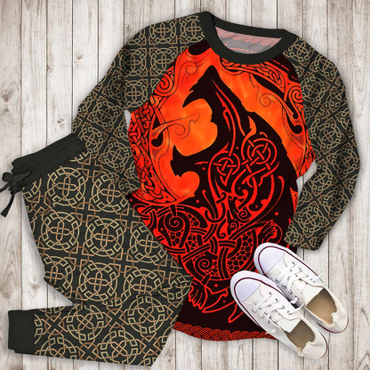 Celtic Viking Wolf Pajama Set |Sleepwear Pjs Sets | Raglan Shirt Pants Set