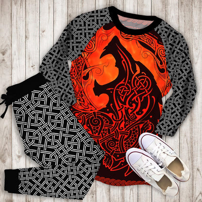 Celtic Viking Wolf Pajama Set |Sleepwear Pjs Sets | Raglan Shirt Pants Set