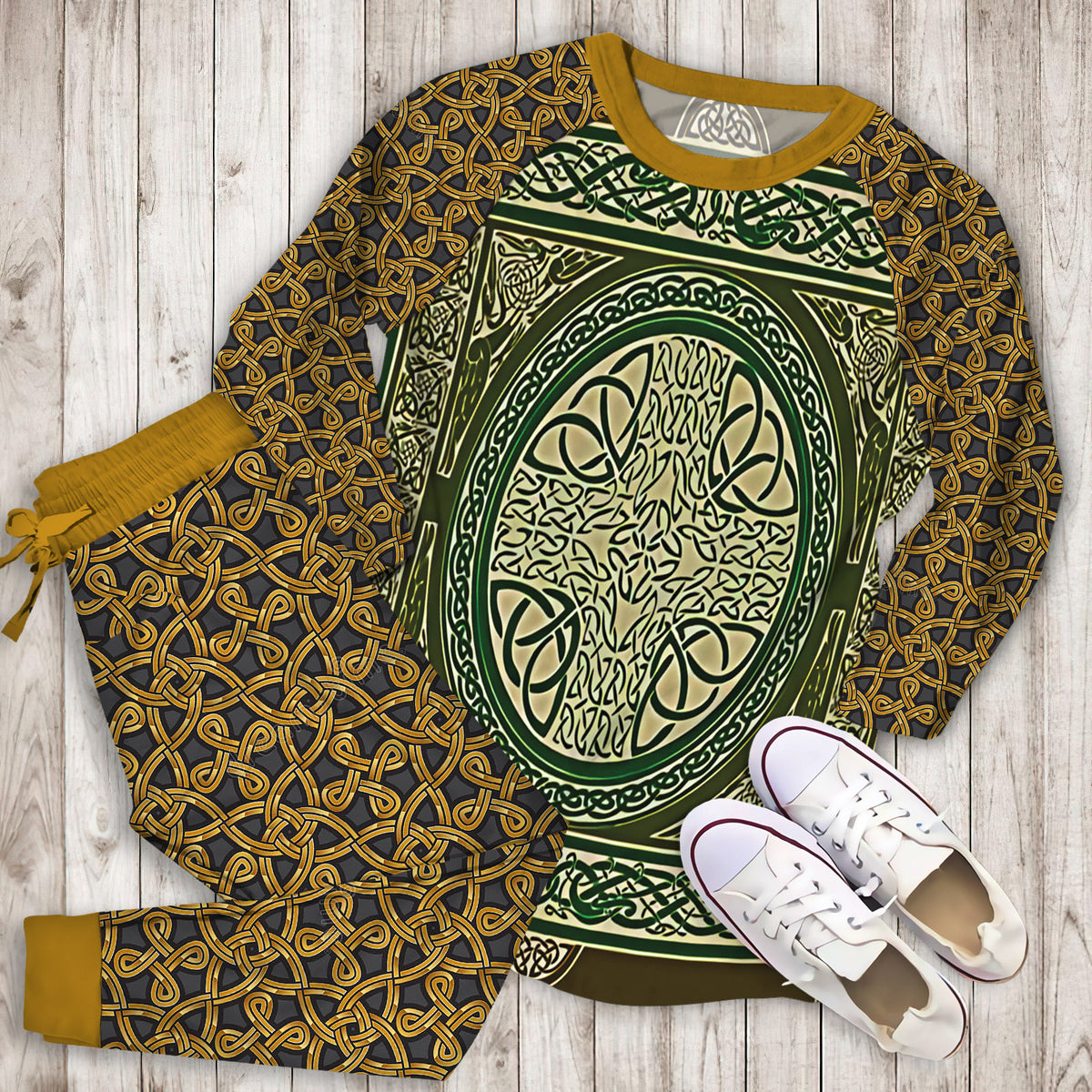 Celtic Knot Pajama Set | Pajamas | Cotton Sleepwear Sets | Soft Long Sleeve Pjs | Raglan Shirt and Pants Set