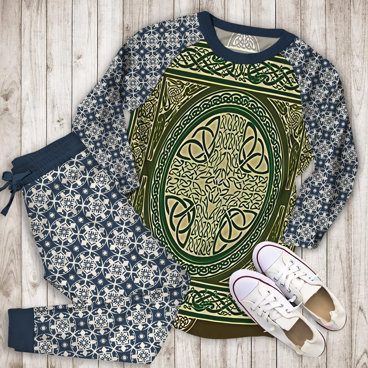 Celtic Knot Pajama Set | Pajamas | Cotton Sleepwear Sets | Soft Long Sleeve Pjs | Raglan Shirt and Pants Set