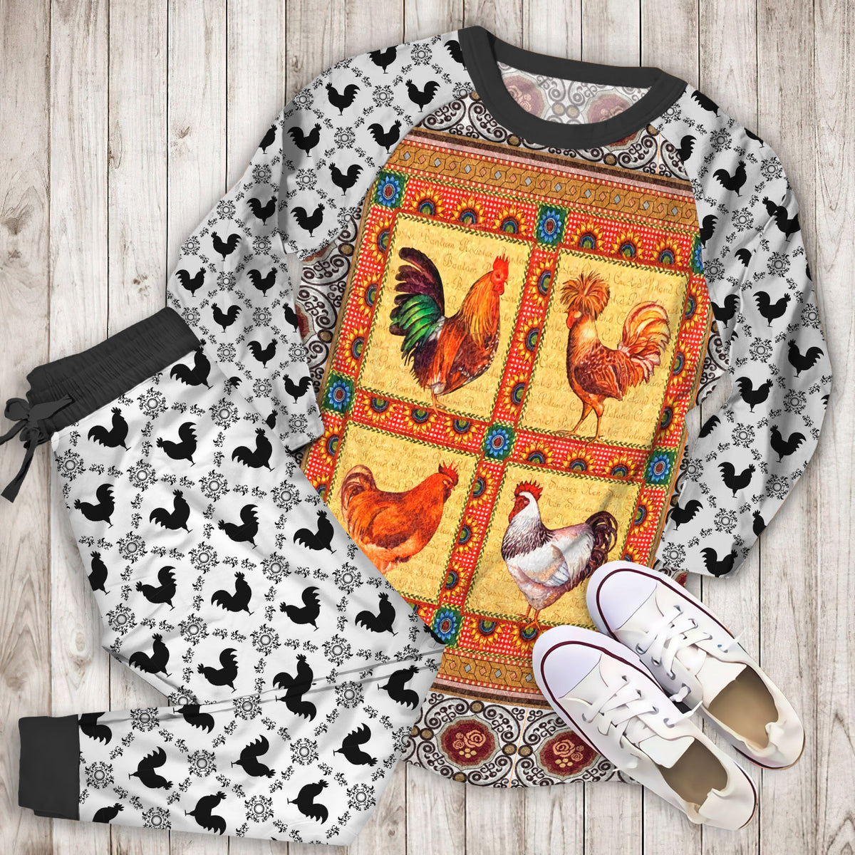 Rooster Pajama Set | Pajamas | Cotton Sleepwear Sets | Soft Long Sleeve Pjs | Raglan Shirt and Pants Set