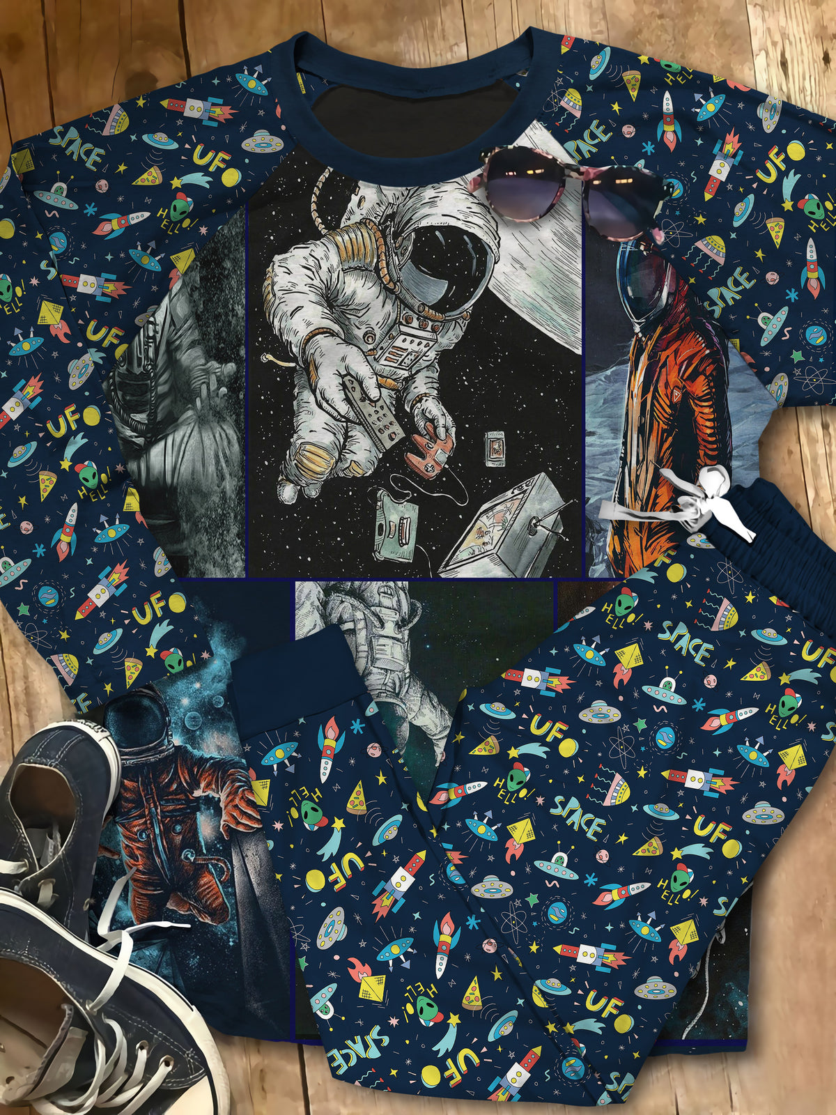 Astronaut Time To Discover Space Pajama Set |Sleepwear Pjs Sets | Raglan Shirt Pants Set