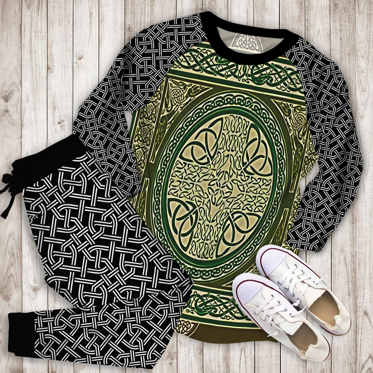 Celtic Knot Pajama Set | Pajamas | Cotton Sleepwear Sets | Soft Long Sleeve Pjs | Raglan Shirt and Pants Set