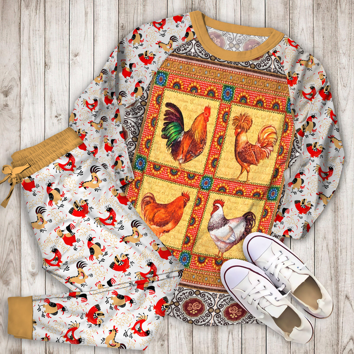 Rooster Pajama Set | Pajamas | Cotton Sleepwear Sets | Soft Long Sleeve Pjs | Raglan Shirt and Pants Set