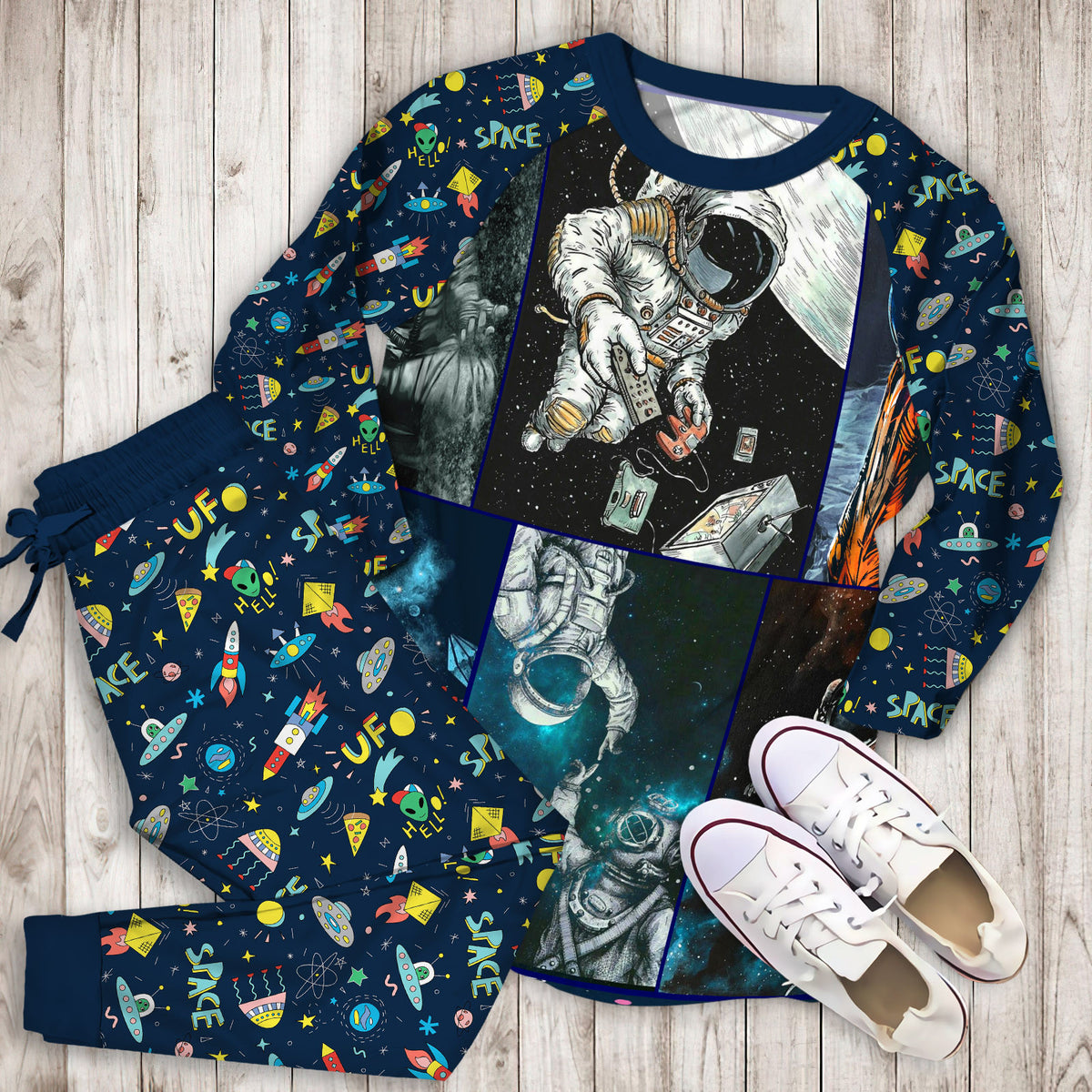 Astronaut Time To Discover Space Pajama Set |Sleepwear Pjs Sets | Raglan Shirt Pants Set