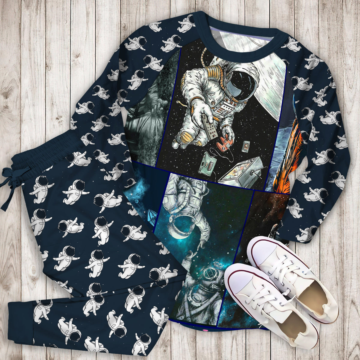 Astronaut Time To Discover Space Pajama Set |Sleepwear Pjs Sets | Raglan Shirt Pants Set