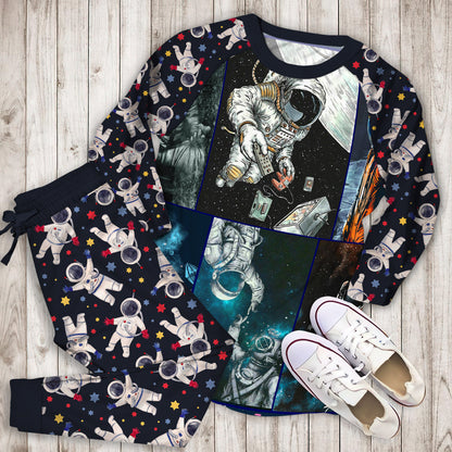 Astronaut Time To Discover Space Pajama Set |Sleepwear Pjs Sets | Raglan Shirt Pants Set