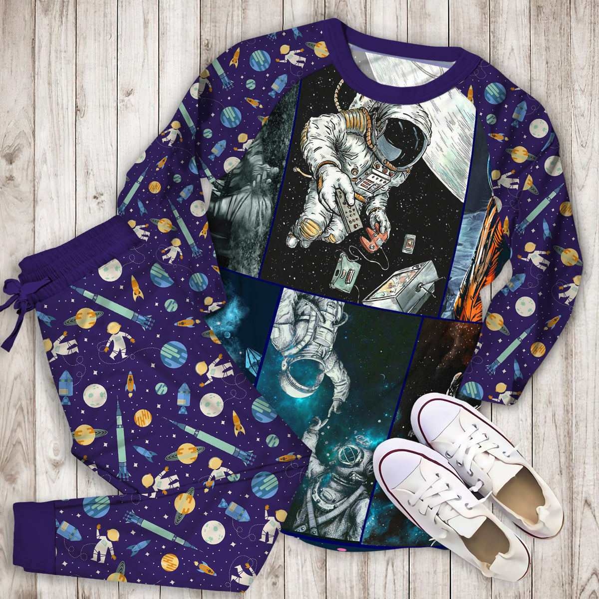 Astronaut Time To Discover Space Pajama Set |Sleepwear Pjs Sets | Raglan Shirt Pants Set
