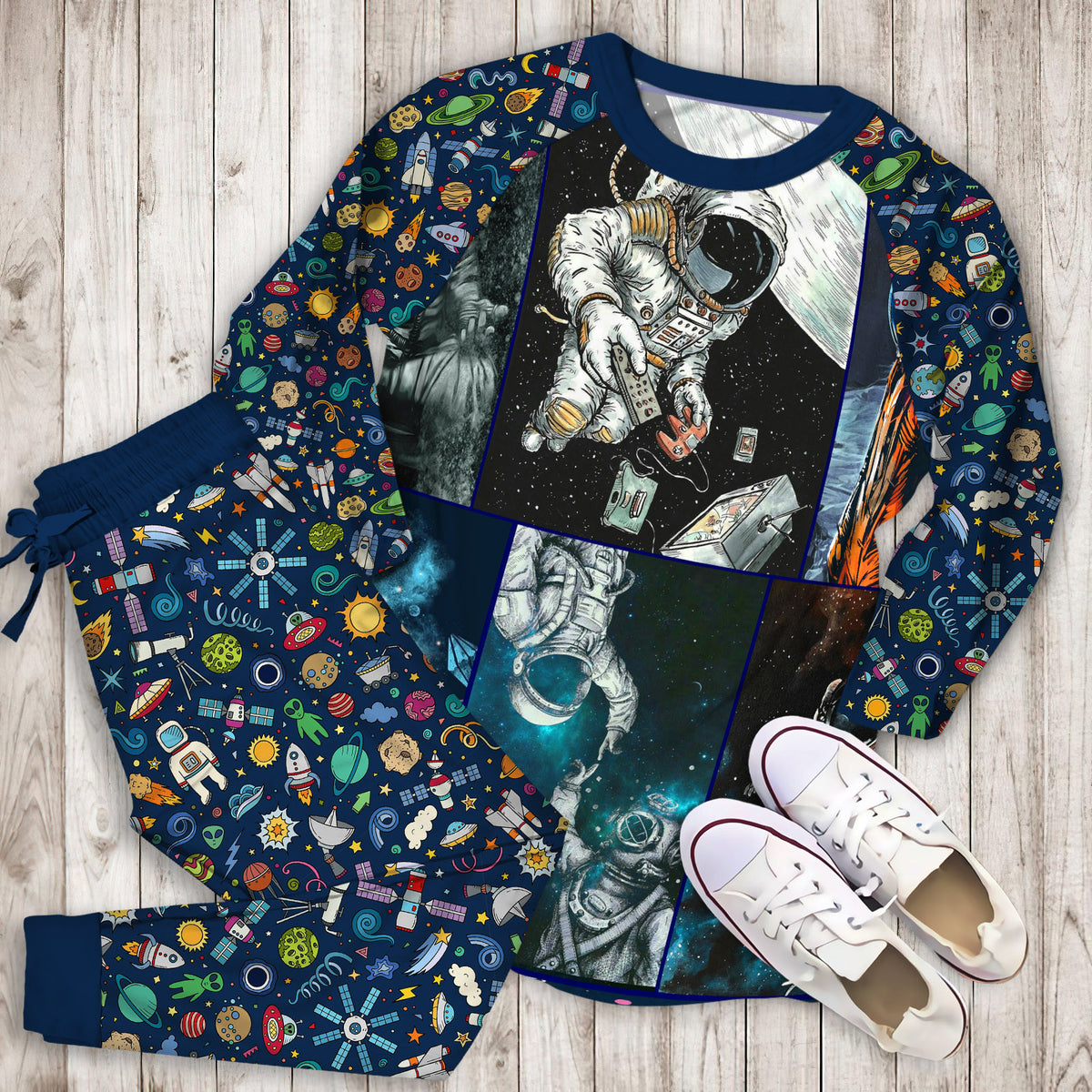 Astronaut Time To Discover Space Pajama Set |Sleepwear Pjs Sets | Raglan Shirt Pants Set