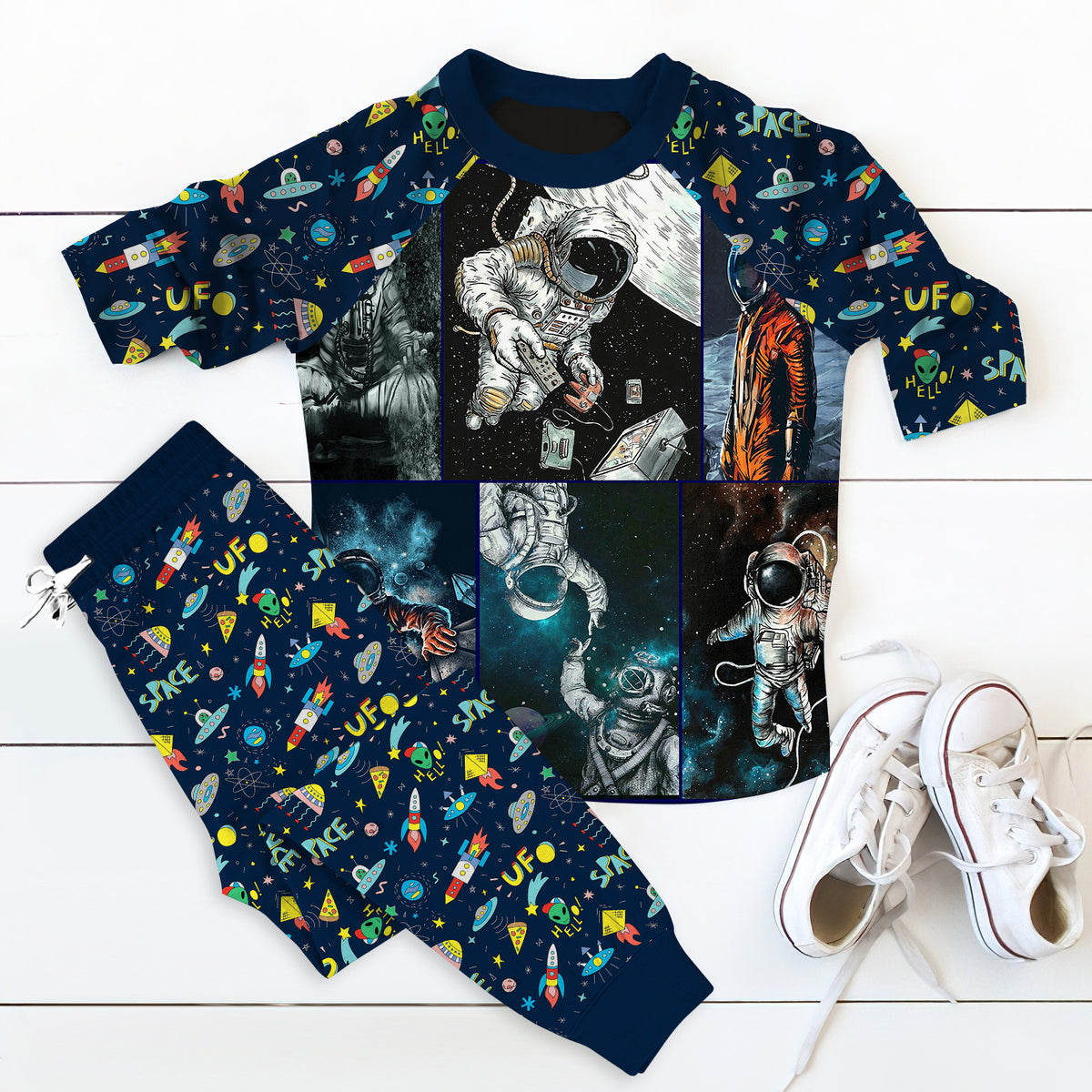 Astronaut Time To Discover Space Pajama Set |Sleepwear Pjs Sets | Raglan Shirt Pants Set